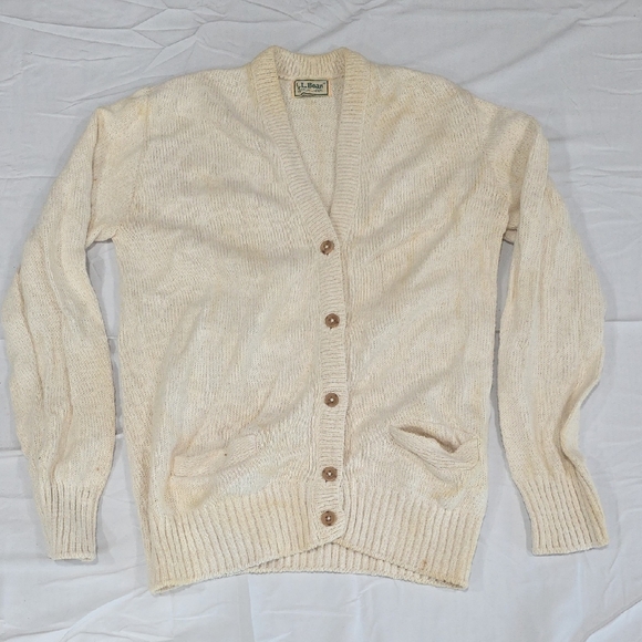 L.L. Bean Women's Cream Button-Up Cardigan - Picture 1 of 3